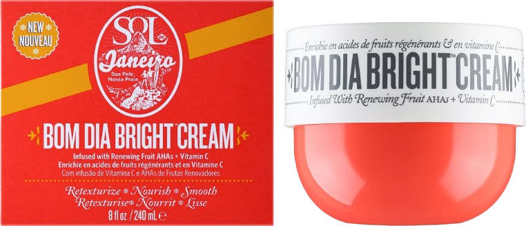 CREME CORPORAL ILUMINADOR COM AHAS DE FRUTAS E VITAMINA C- SOL DE JANEIRO BOM DIA BRIGHT- 240g