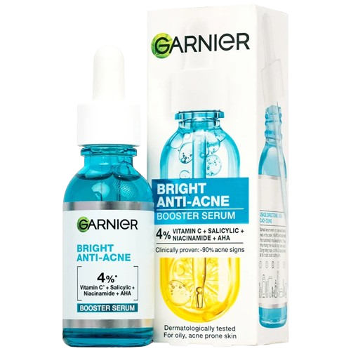 [​SERUM FACIAL ANTIACNE E ILUMINADOR - GARNIER BRIGHT ANTI-ACNE BOOSTER SERUM 4% VITAMIN C + SAIICYLI] ​SERUM FACIAL ANTIACNE E ILUMINADOR - GARNIER BRIGHT ANTI-ACNE BOOSTER SERUM 4% VITAMIN C + SAIICYLIC + NIACINAMIDE + AHA - 30ml